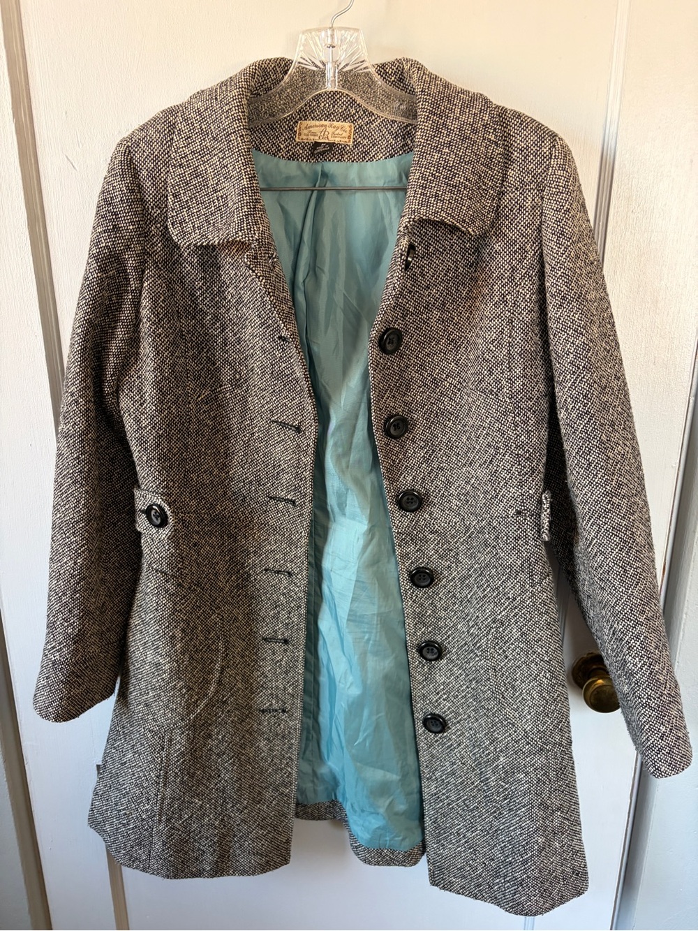 American Rag Gray Tweed Pea Coat with Teal Lining